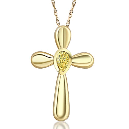 Bliss Diamond 1/4 Ct Diamond Pear Shape Cross Pendant Lab Grown Gold Necklace 1" In 10k Yellow Gold