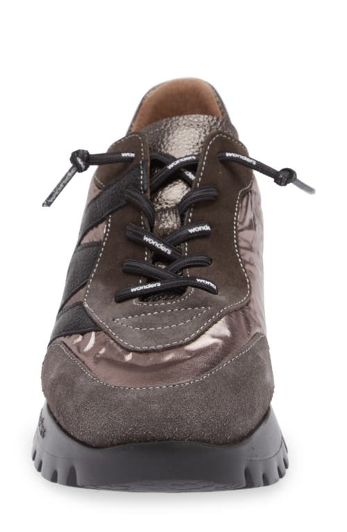 Wonders Oslo Pewter Metallic Suede & Nylon Trainers In Grey Black Lead Combo