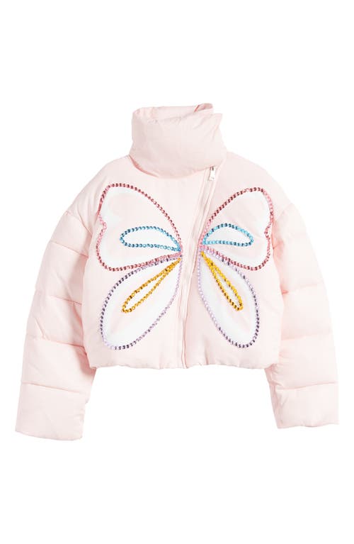 Lola & the Boys Kids' Butterfly Magic Rhinestone Puffer Jacket Pink at Nordstrom,
