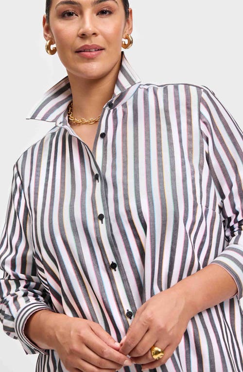 FOXCROFT FOXCROFT RAINBOW STRIPE RELAXED FIT COTTON BLEND BUTTON-UP SHIRT