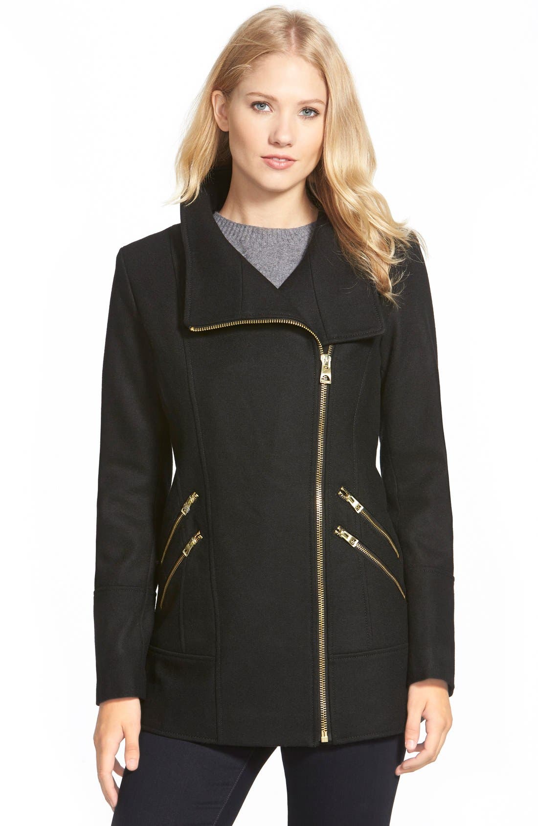 GUESS Asymmetrical Zip Wool Blend Coat Nordstrom