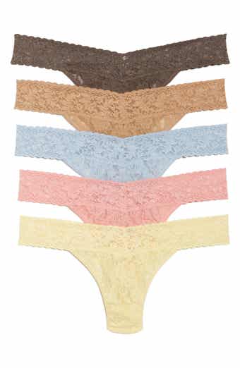 Low Rise Signature Lace Thongs - 5 Pack Black/Chai/Bliss O/S by Hanky Panky
