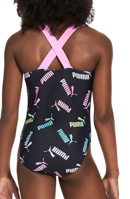 Shop Puma Kids' Crossback One-piece Swimsuit In Black