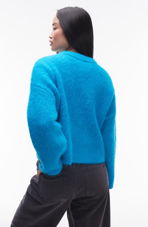 Shop Topshop Fluffy Crewneck Sweater In Turquoise