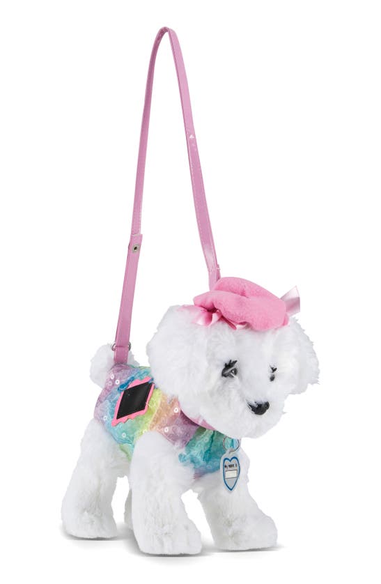 Poochie And Co Kids' Maltese Rainbow Poochie Crossbody In Pink/ White Multi