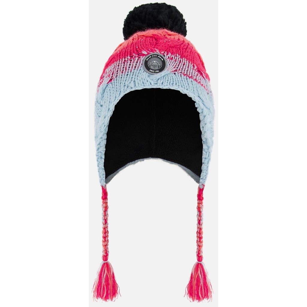 Deux Par Deux Girl's Peruvian Knit Hat Gradient Blue, Coral And Fuschia In Stripes