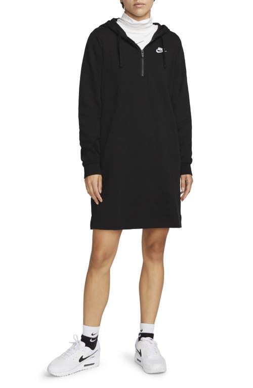 Nike Sportswear Club Half Zip Hooded Fleece Dress in Black/White