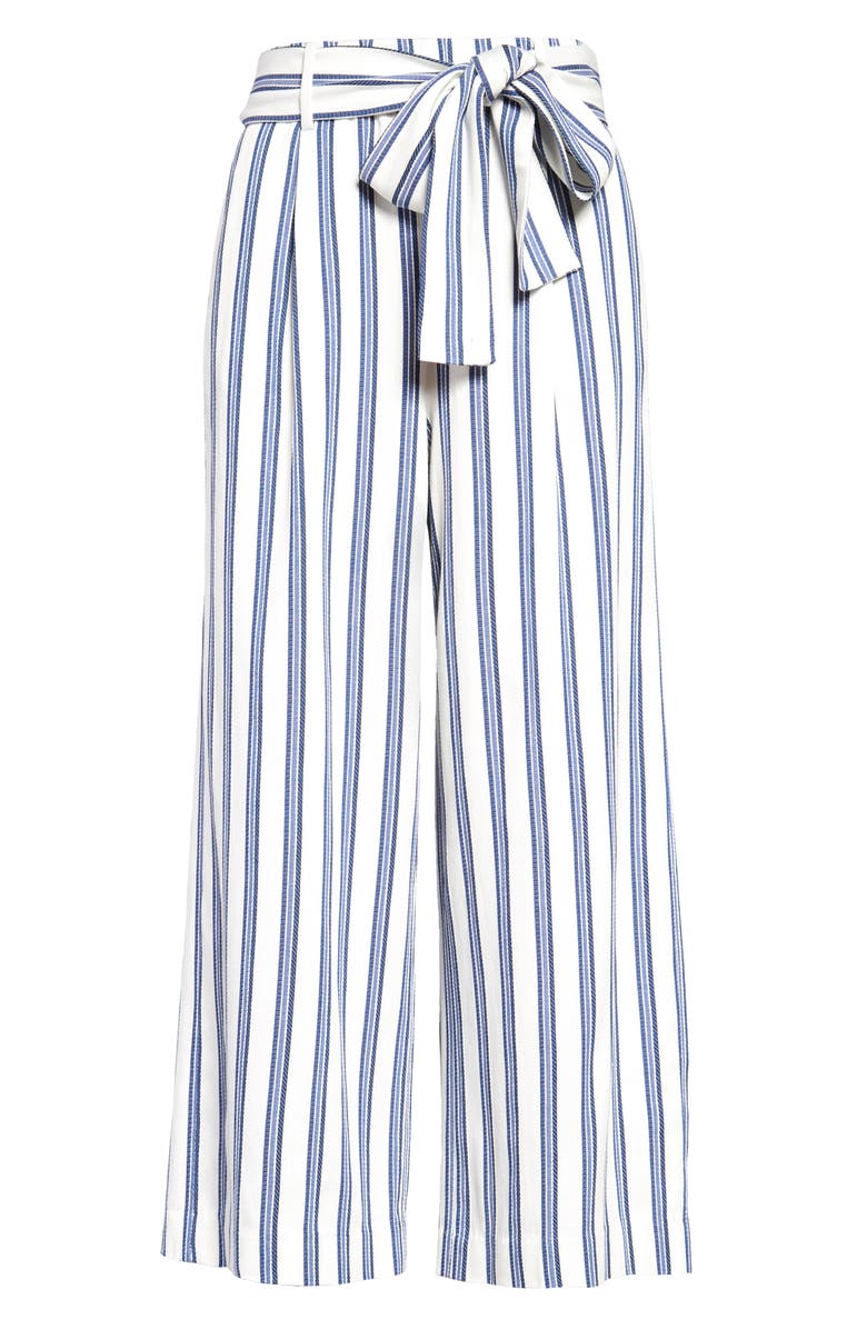 HALOGEN<SUP>®</SUP> Stripe Crop Wide Leg Pants, Main, color, IVORY- BLUE STRIPE