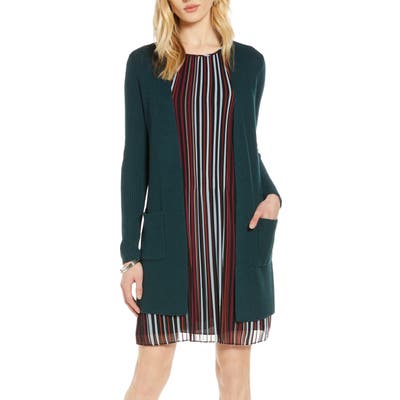 Halogen Long Ribbed Cardigan, Green