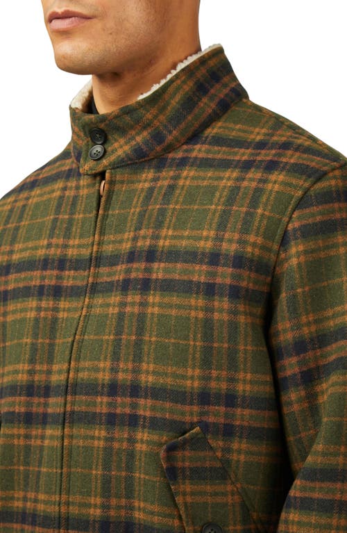 Shop Ben Sherman Harrington Check Wool Blend Jacket In Dark Green