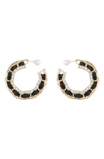 Shop Tasha Crystal Ribbon Hoop Earrings In Gold/black