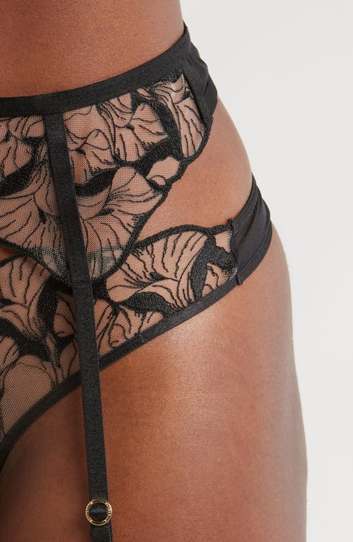 Shop Bluebella Kalmia Embroidered Mesh Garter Belt In Black/sheer