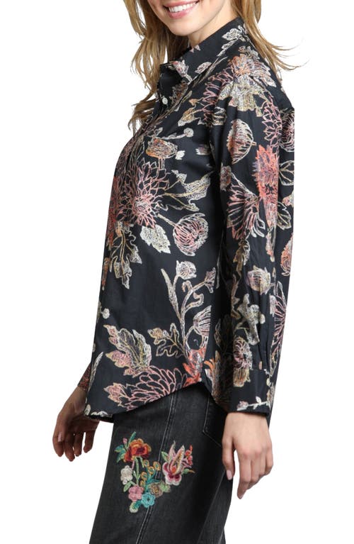 Shop Apny Floral Print Relaxed Fit Button-up Shirt In Black Multi