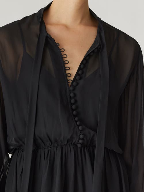 Rebecca Taylor Covered Button Tie Front Blouse In Black