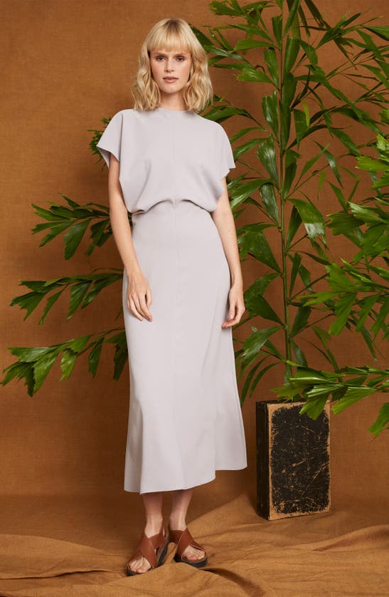 Shop Luxely Theo Drape Midi Dress In Dove Grey