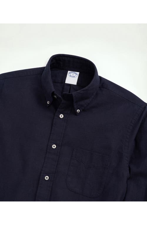 Shop Brooks Brothers Solid Flannel Button-down Shirt In Navy