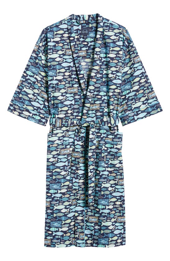 Shop Majestic International Print Woven Robe In Blue Lake
