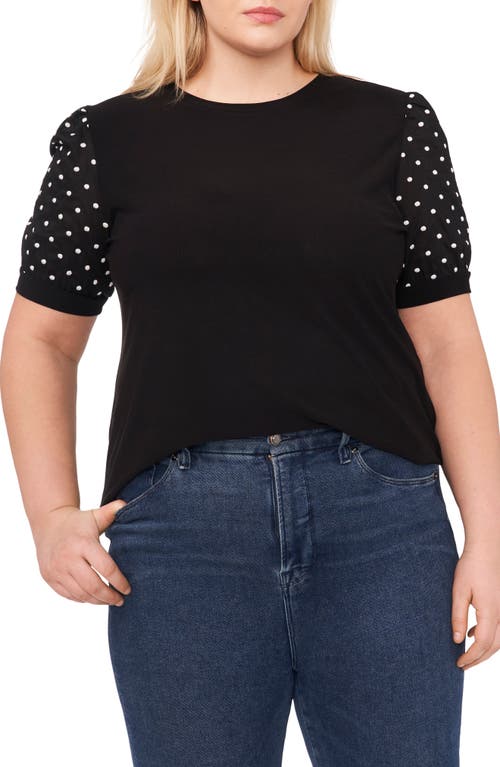 Cece Puff Sleeve Knit Top In Rich Black