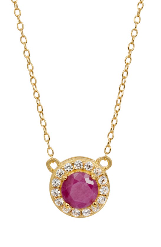 Savvy Cie Jewels Gemstone Halo Pendant Necklace In Gold/ Ruby