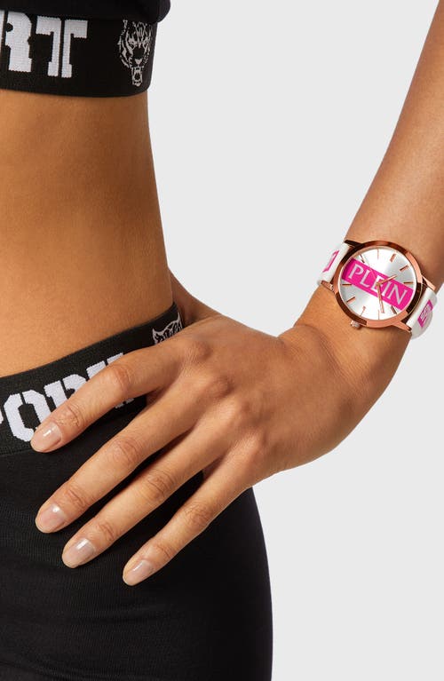Shop Philipp Plein Sport Three-hand Quartz Silicone Strap Watch, 41mm In White/rose Gold