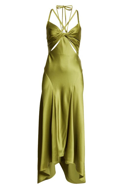 Shop Monse Slashed Satin Halter Dress In Olive