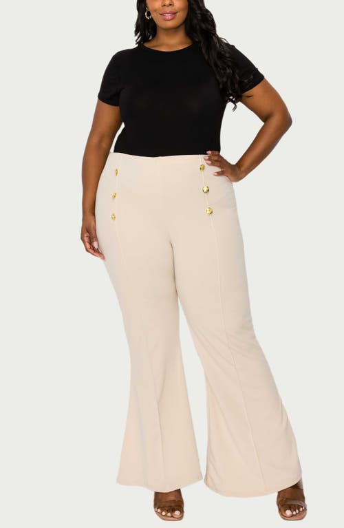 L I V D Button High Waist Flare Pants In Taupe