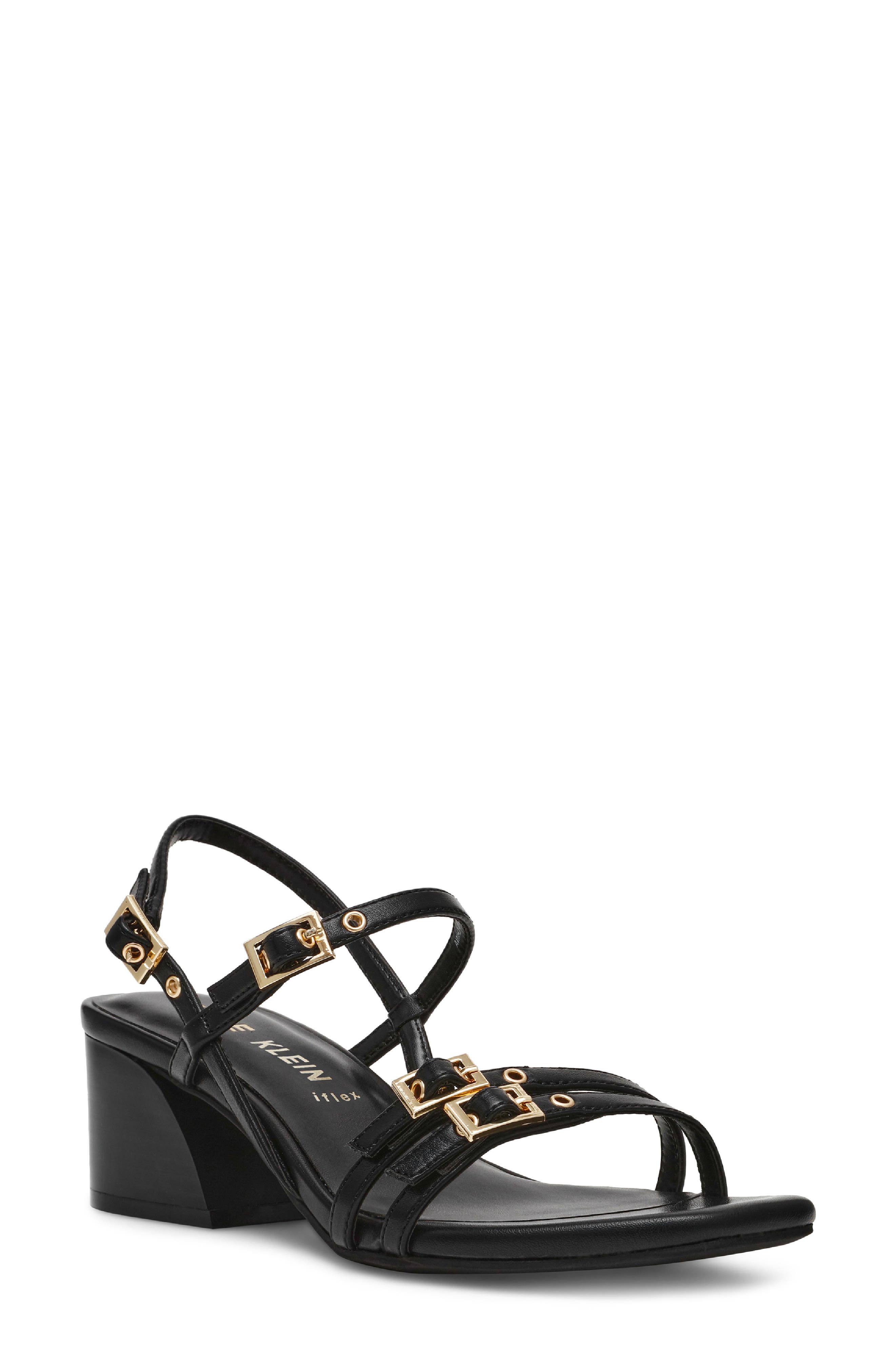 Anne Klein Mackenzie Strappy Sandal in Black Smooth Cover