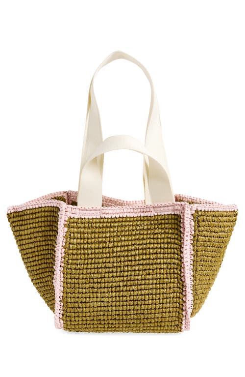 Shop Marni Small Sillo Woven Raffia Tote In Olive/green