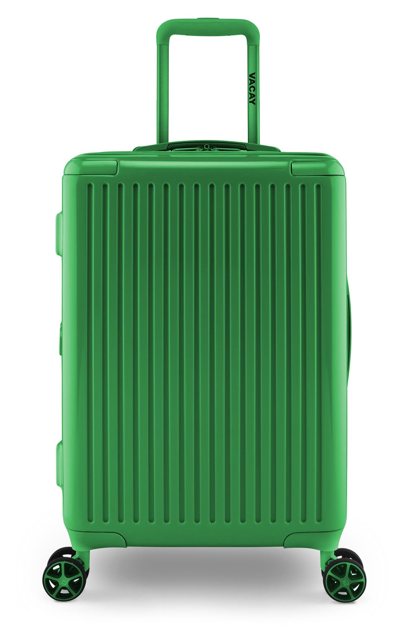 bright green luggage