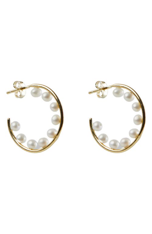Imitation Pearl Hoop Earrings in Gold