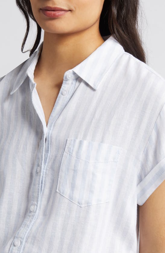 Shop Caslon Linen Blend Camp Shirt In Blue Skyway Katie Stripe