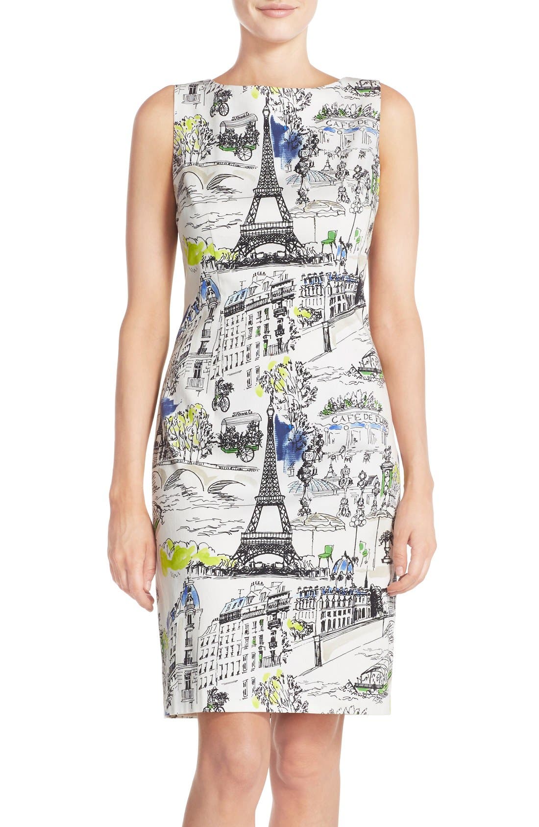 Chetta B Paris Print Sateen Sheath Dress | Nordstrom