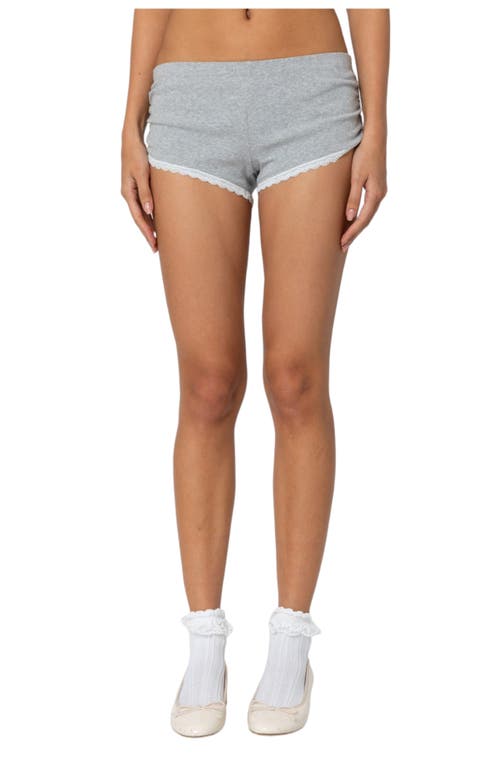 Edikted Kadence Lace Trim Shorts In Gray-melange