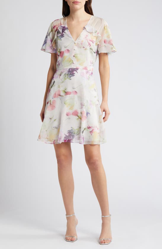 Shop Ted Baker Sangro Floral Ruffle Detail Dress In White