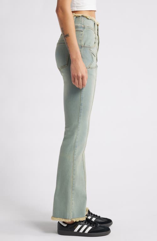 Shop Ptcl Star High Waist Raw Hem Bootcut Jeans In Light Blue