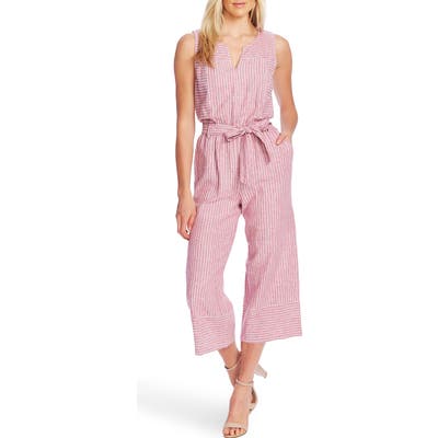 Vince Camuto Ticking Stripe Belted Jumpsuit