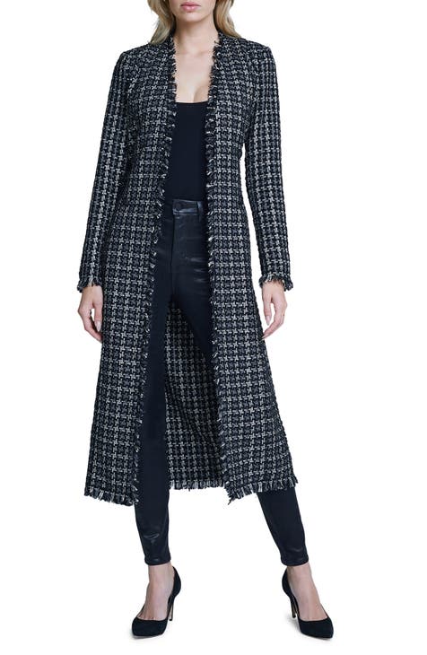 Nordstrom Tweed Women's Medium Wool Blend Chevron Long Overcoat Made in ...