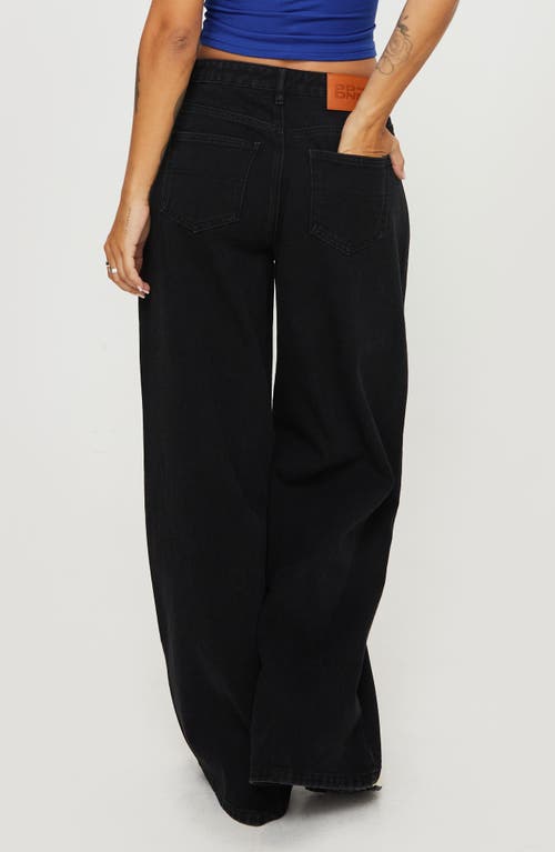 Shop Princess Polly Naylor Mid Rise Wide Leg Jeans In Black