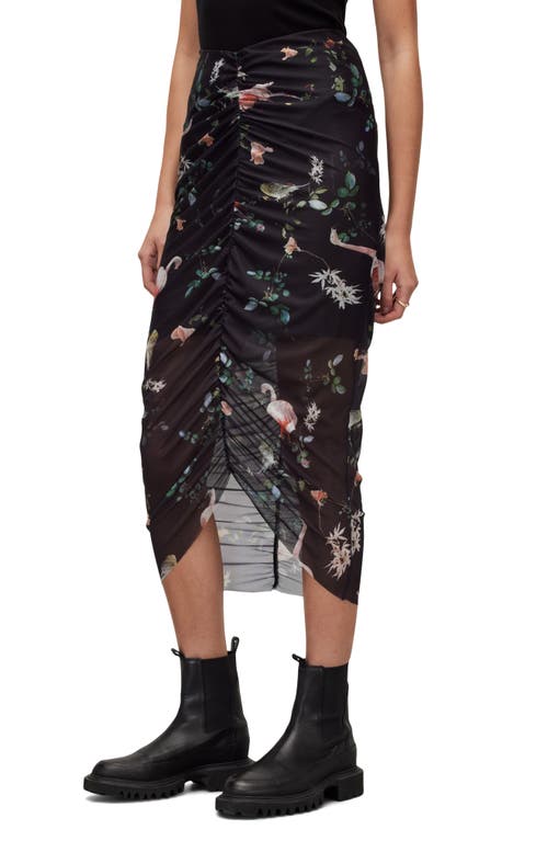 Allsaints Tessia Fabia Ruched Midi Skirt In Black/pink