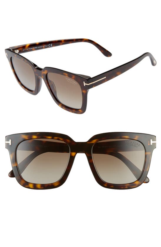 Tom Ford Beatrix 52mm Polarized Gradient Square Sunglasses In Dark Havana/ Brown