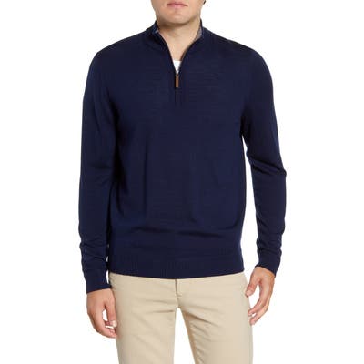 Nordstrom Shop Quarter Zip Wool Pullover, Blue
