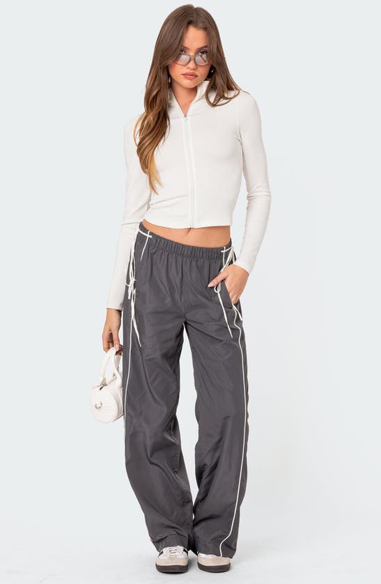 Shop Edikted Scarlot Ribbon Track Pants In Dark-gray