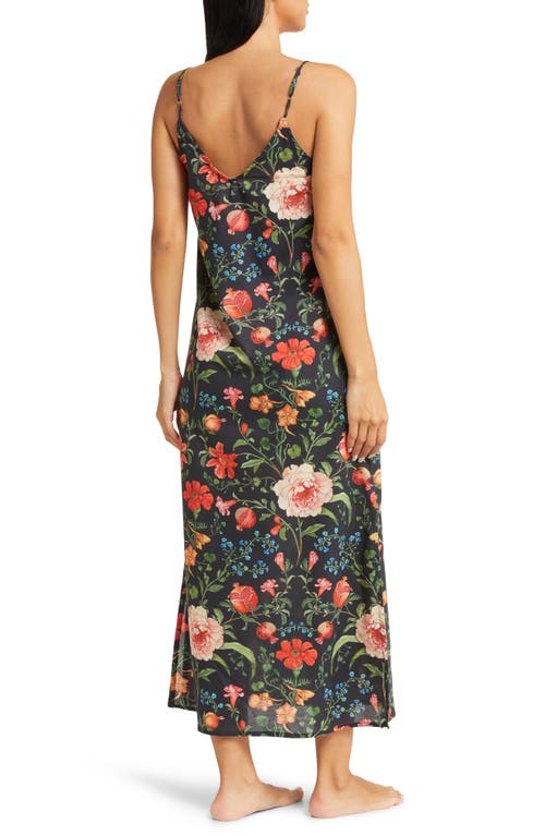 Desmond & Dempsey Floral Cotton Nightgown In Persephone Black