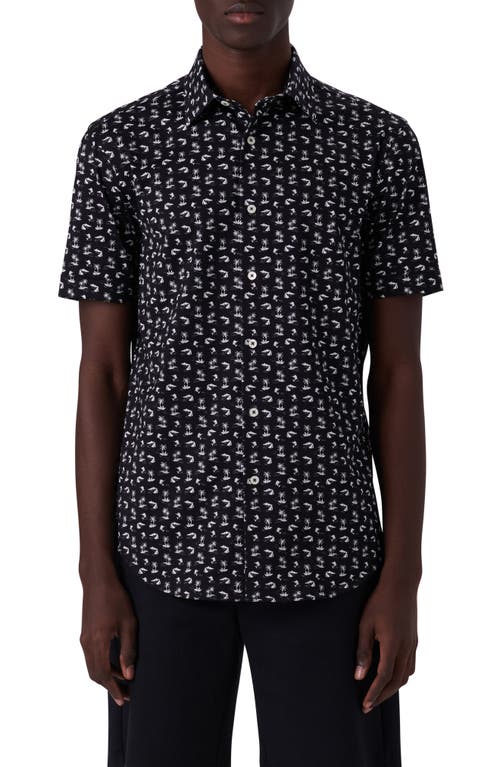 Bugatchi OoohCotton® Floral Short Sleeve Button-Up Shirt in Black