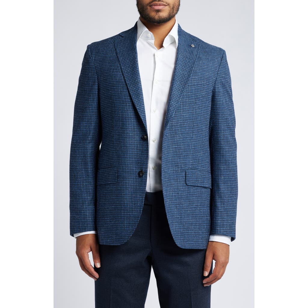 Ted Baker London Karl Mini Houndstoth Check Wool & Cotton Blend Sport Coat in Blue