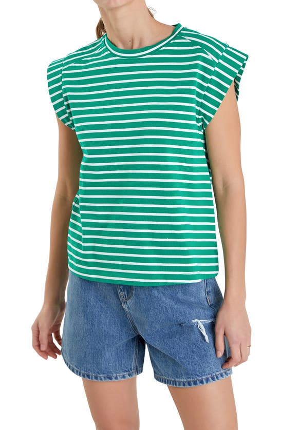 Shop English Factory Stripe Cotton T-shirt In Green/ White