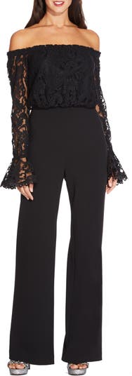 Adrianna Papell Off the Shoulder Lace & Crepe Jumpsuit | Nordstrom