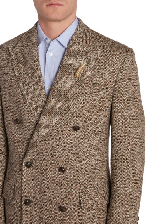 Shop Golden Goose Journey Herringbone Wool Double Breasted Sport Coat In Beige/brown/bluette