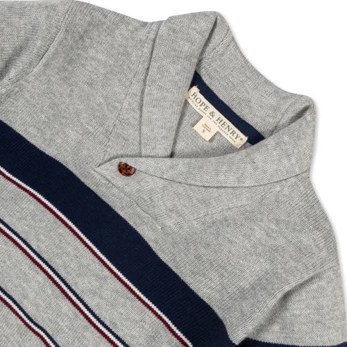 Hope & Henry Baby Boys' Organic Shawl Collar Sweater, Infant In Gray Heather Academy Stripe
