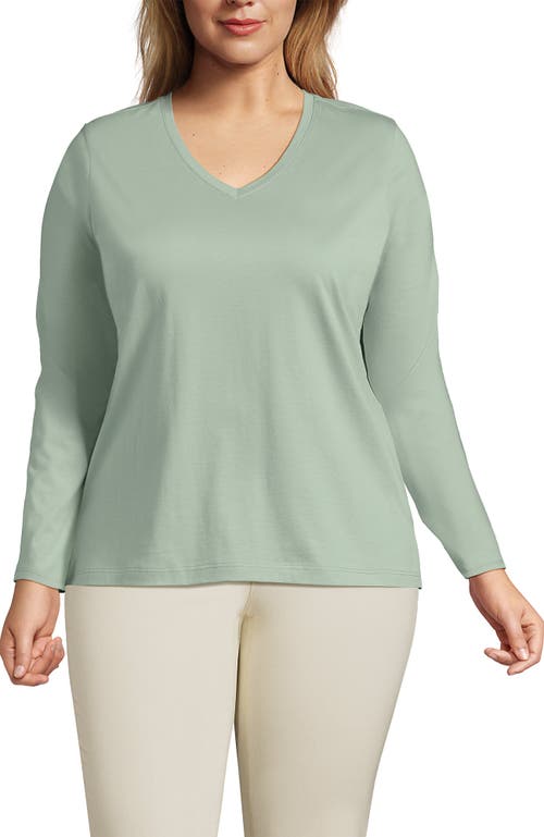 Shop Lands' End Relaxed Supima Cotton Long Sleeve V-neck T-shirt In Washed Sage